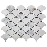 Calacatta Gold Italian Marble Fish Scale Fan Shaped Sea Shell Mosaic Tile Honed (Matte)